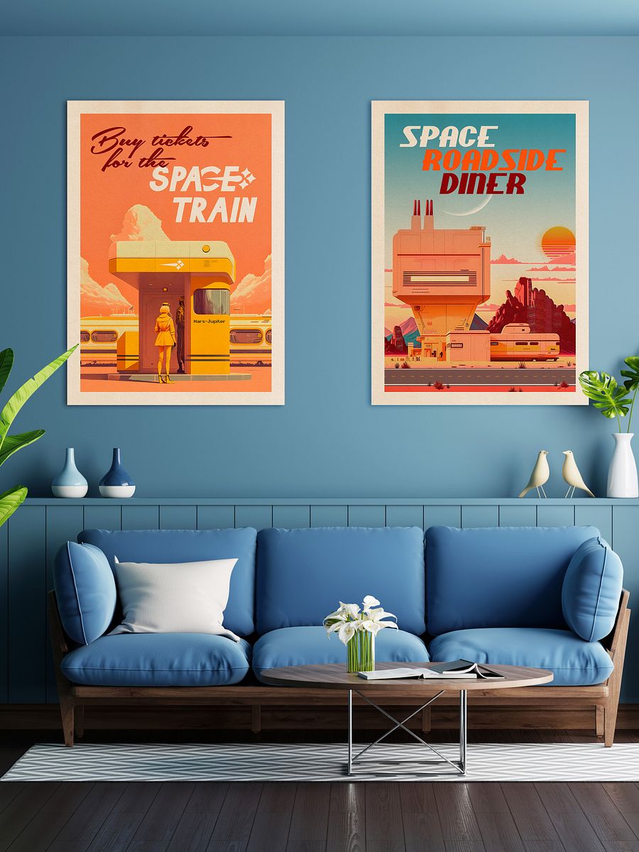 Buy ticket for the Space Train — Vintage space poster, retro space art, propaganda poster, retrofuturism art, retro sci-fi print product image (2)