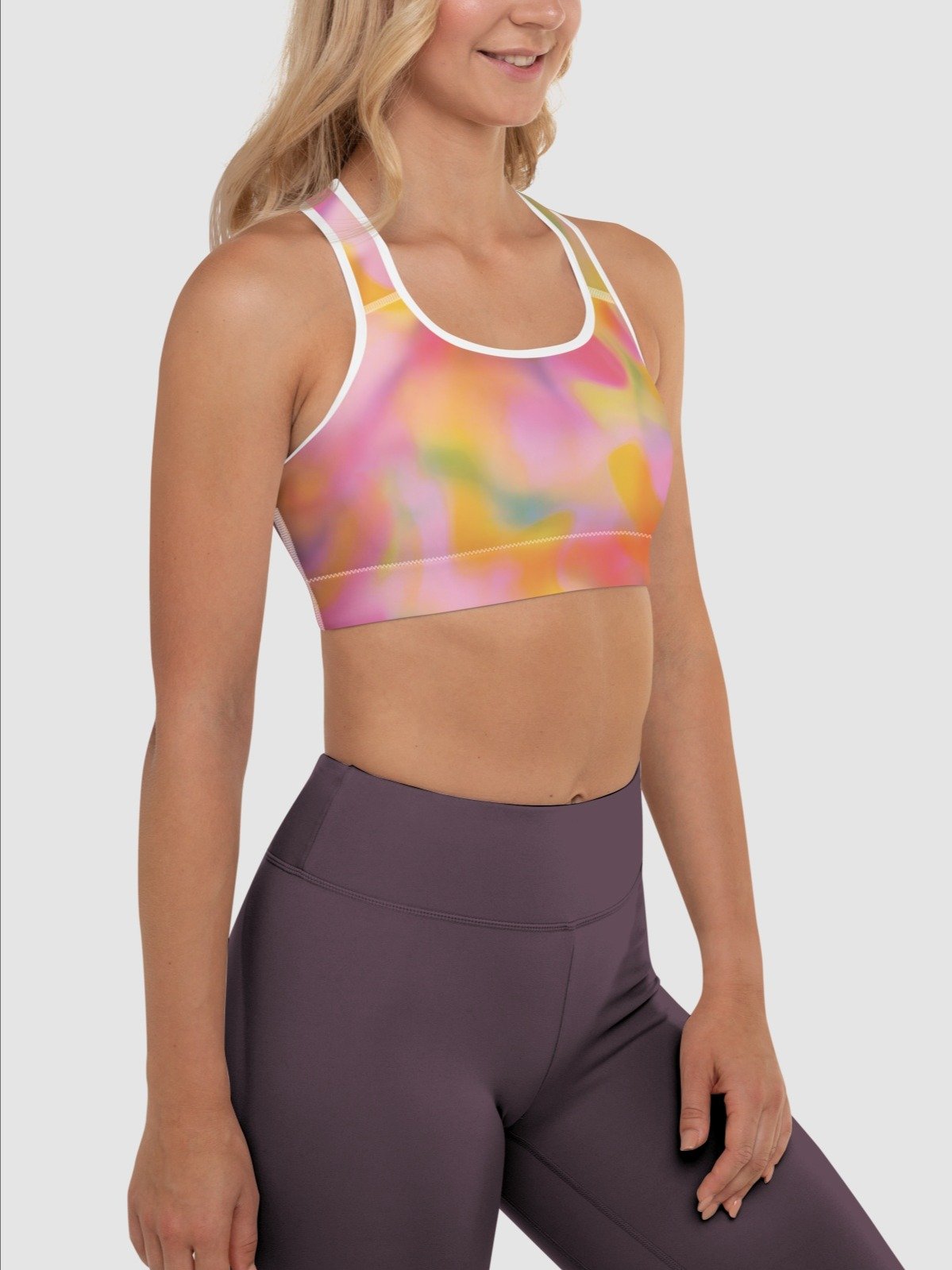 Sport Bra "Sweet Pastel Tie Dye in Orange Light Pink" product image (6)