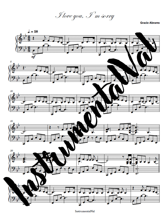 I love you I'm sorry - Gracie Abrams piano Solo product image (1)