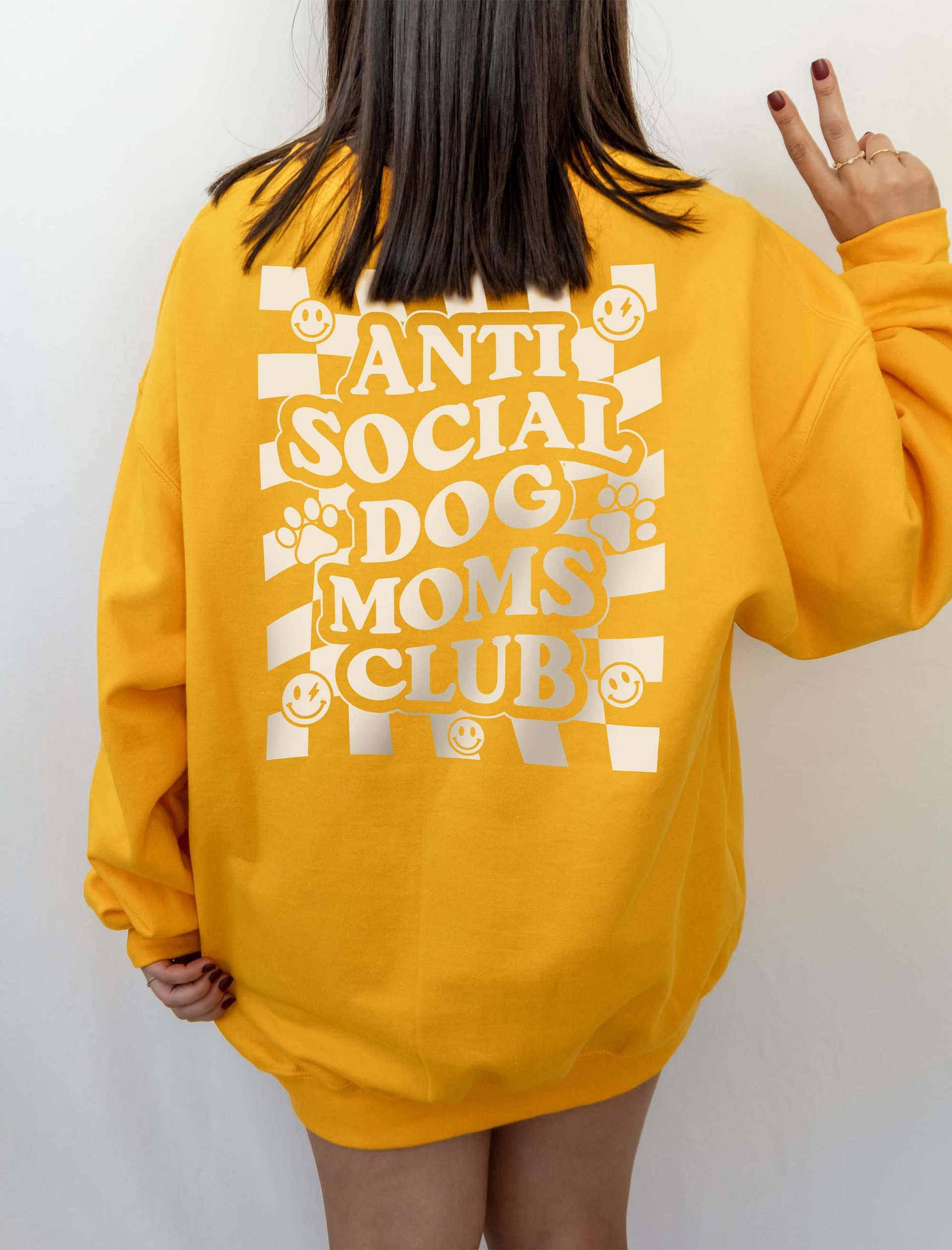 Anti Social Dog Moms Club Retro Checkerboard Sweatshirt | Funny Introvert Checkered Shirt for Dog Moms product image (10)