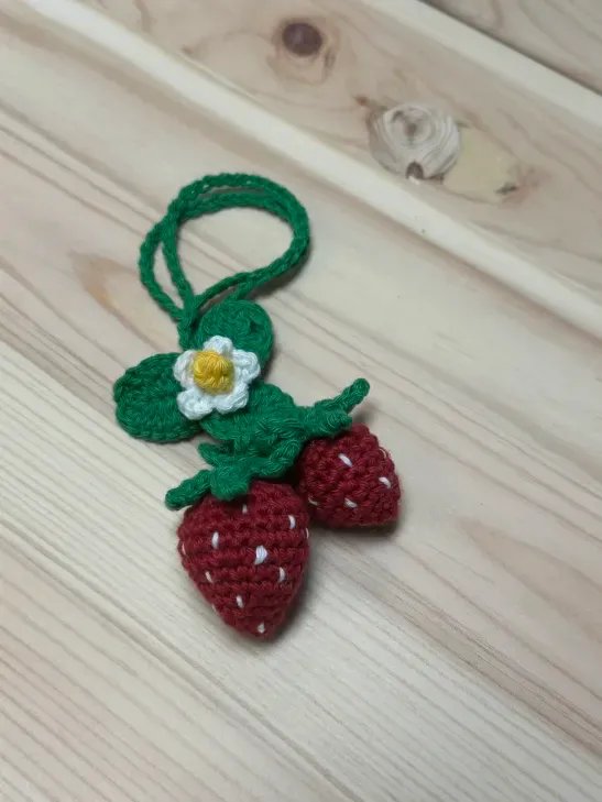 Twin Strawberries Crochet Bookmark product image (1)