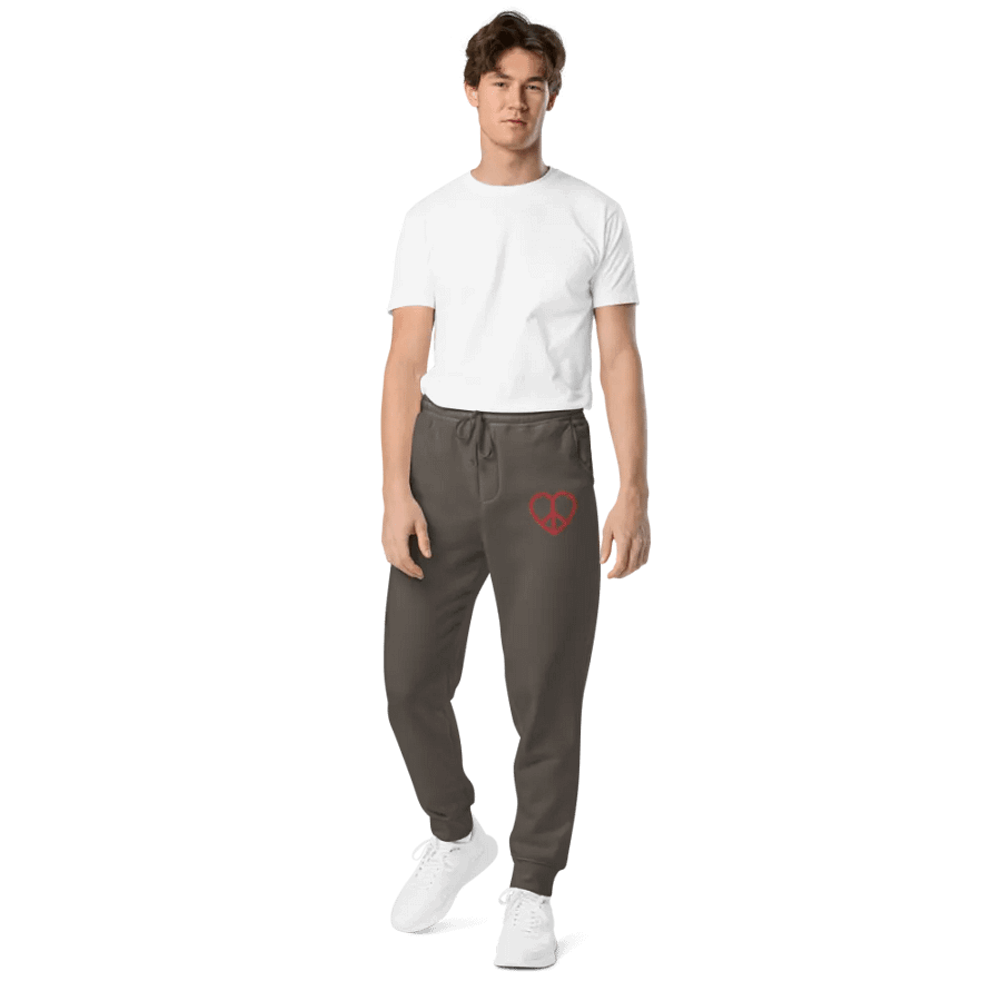 Embroidered Peace-Heart Sweatpants with Pockets (Red Heart) product image (3)