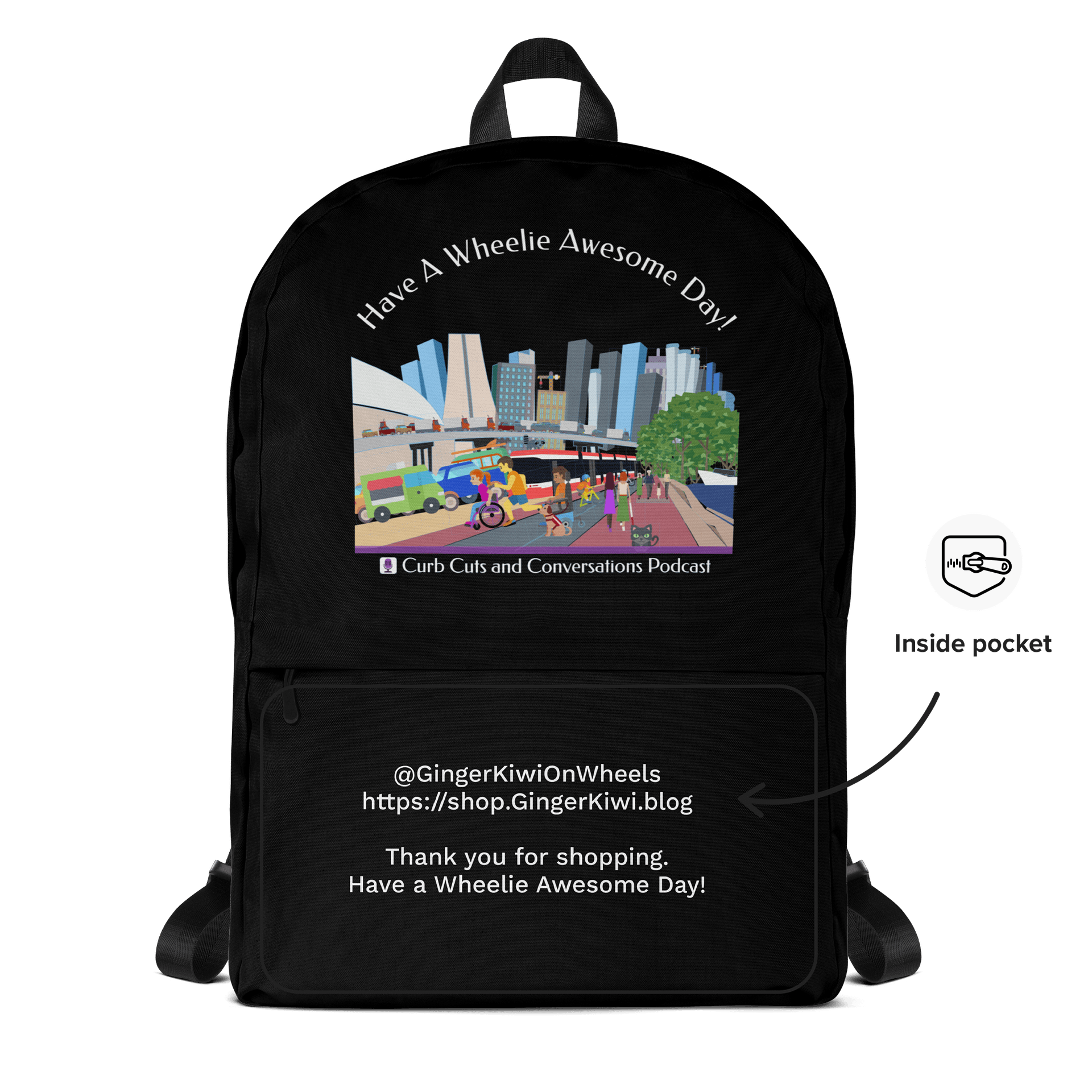 Curb Cuts and Conversations (Queen's Quay, Toronto Design): Backpack with Laptop Pocket, Black product image (5)