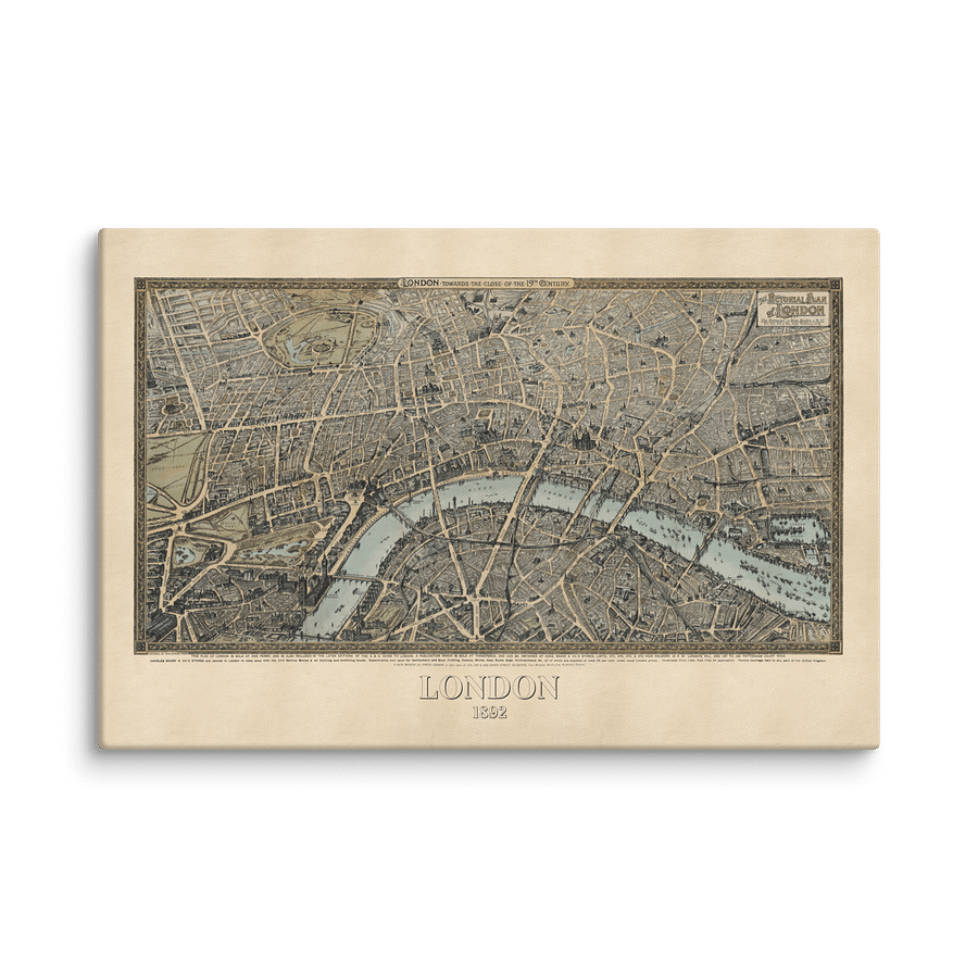 London 1892 Canvas Print – Hand-Drawn Historic City Map product image (1)
