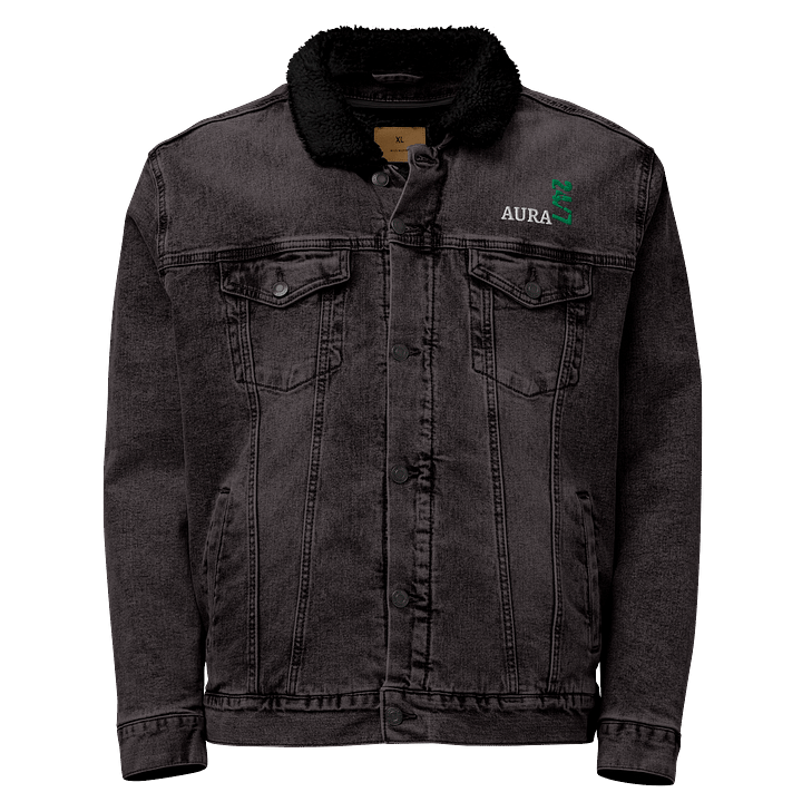 AURA Unisex Sherpa Denim Jacket - Green Abstract Design product image (1)