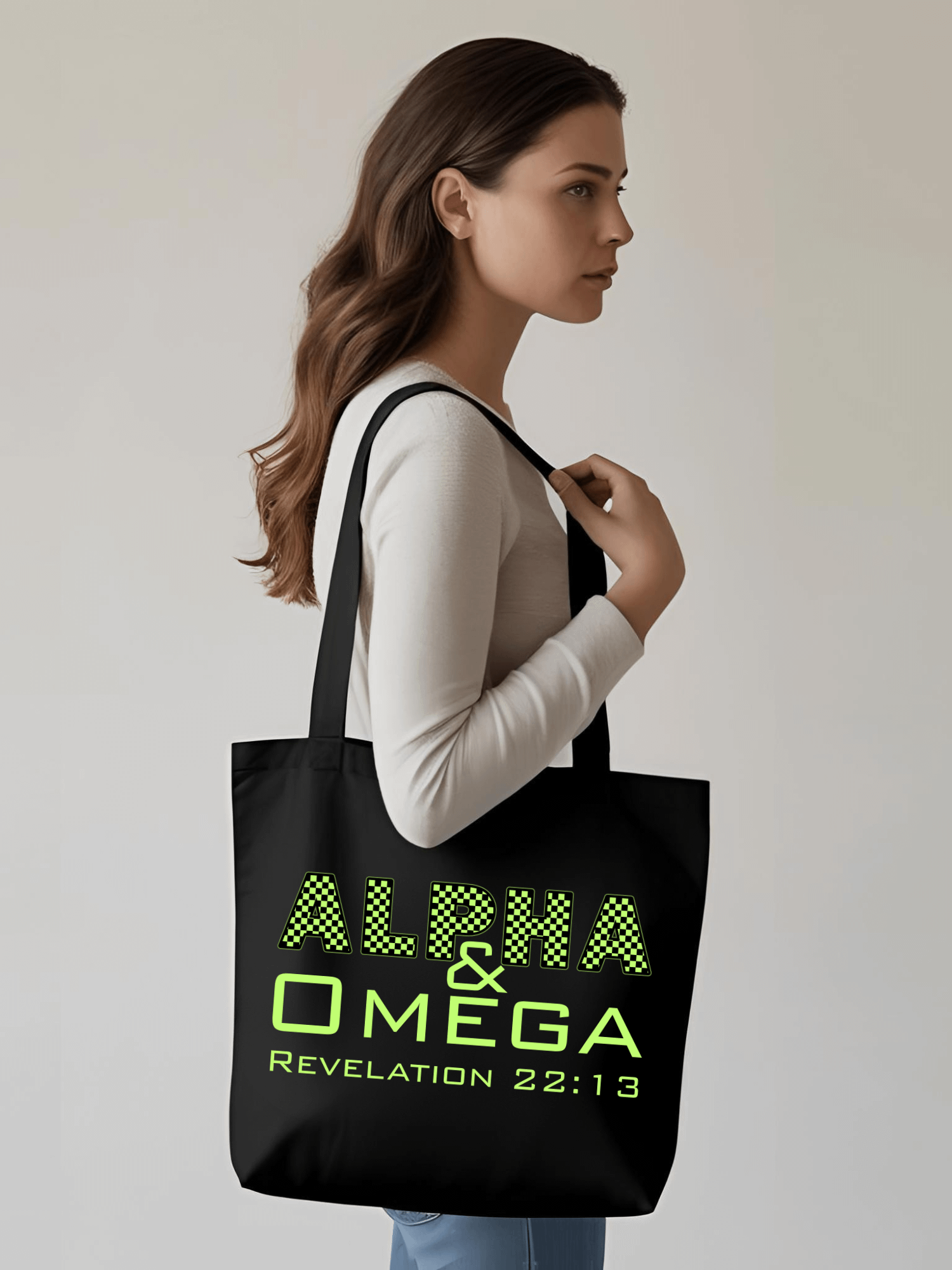 Alpha & Omega Christian Eco Tote Bag | Faith-Inspired Reusable Bag | Jesus Christ Bible Verse Tote for Believer product image (1)