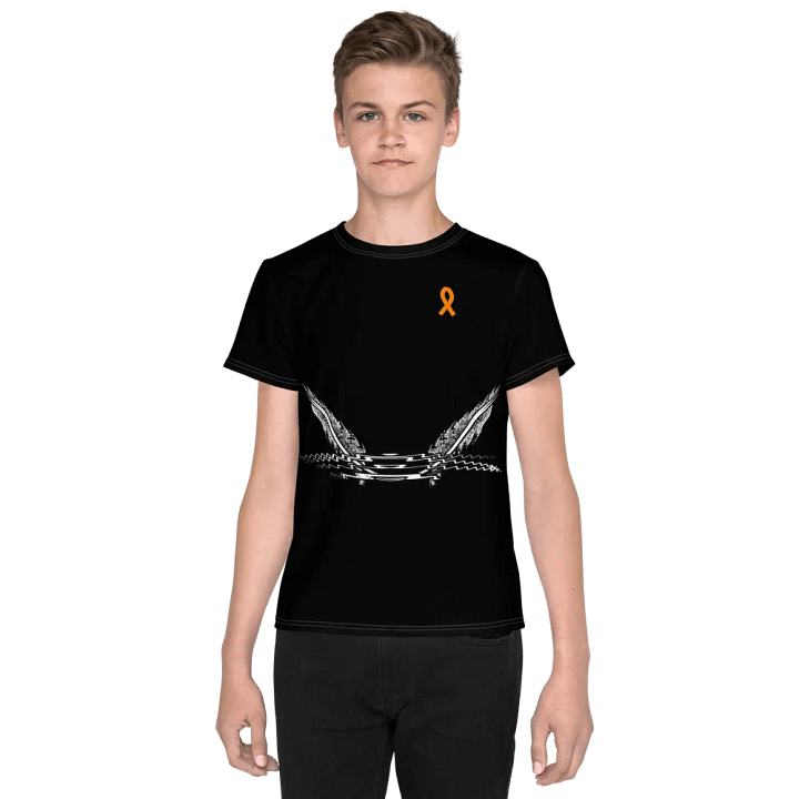 White HApex Gear White Logo Cancer Awareness Orange Ribbon. Black Youth Crew Neck T-Shirt product image (1)