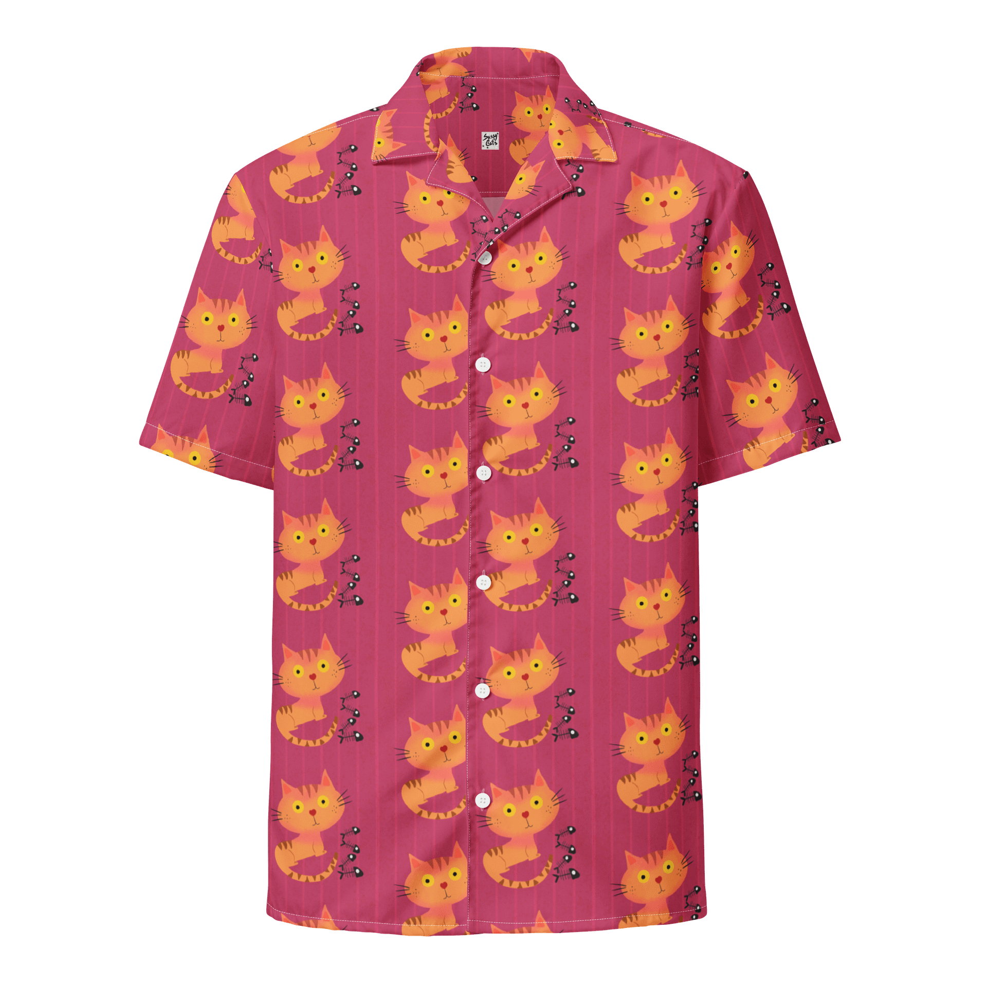 Feasting Ginger Kitty Button-Down Hawaiian Shirt - Pink product image (1)