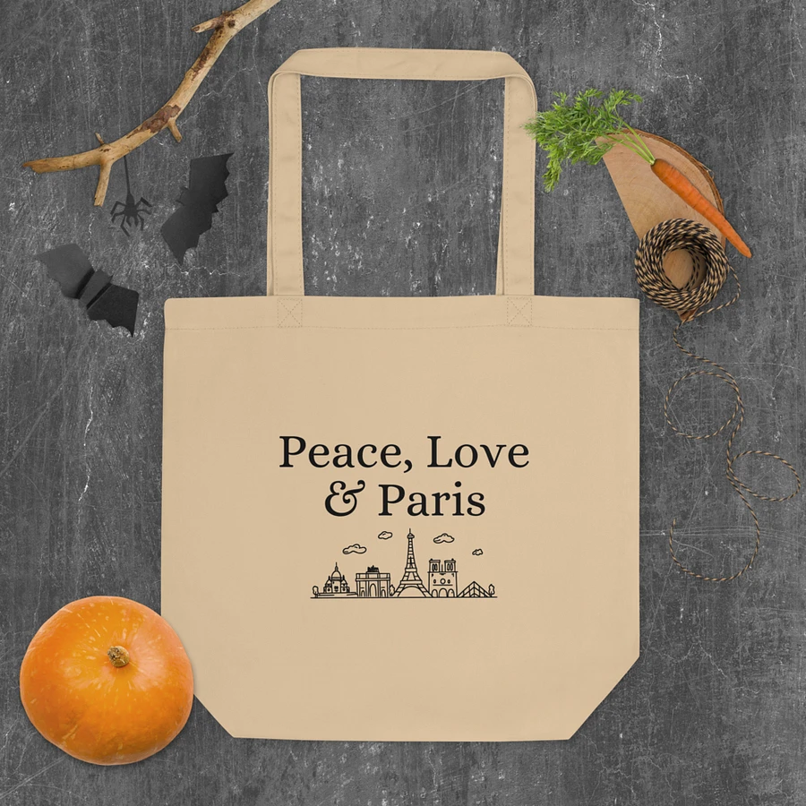 Peace, Love and Paris Organic Statement Tote Bag with Monuments | Black Ink Design product image (5)