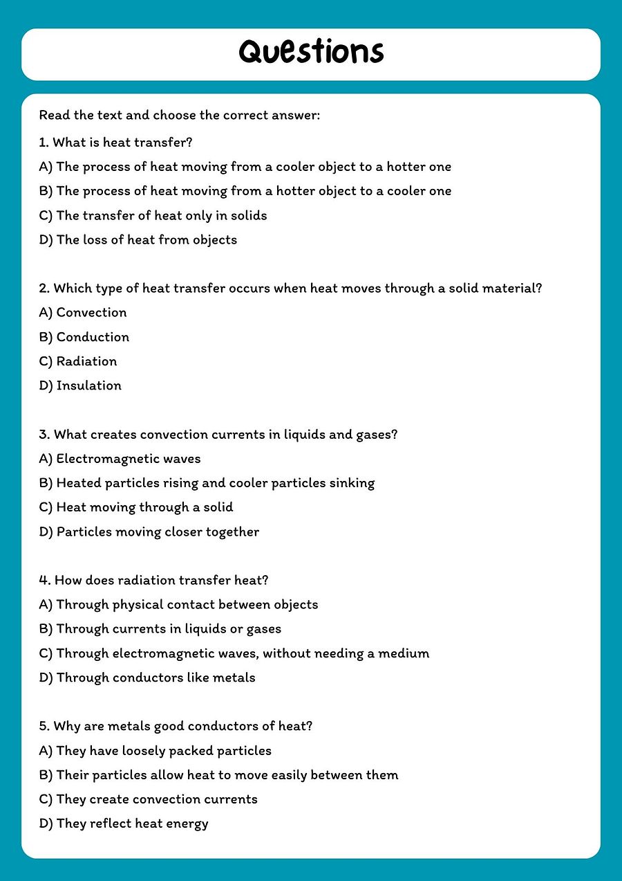 Heat Transfer Reading Comprehension Passage & Questions product image (2)