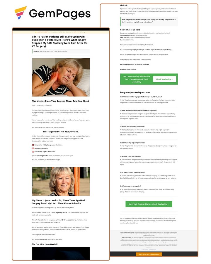 Neck Pain Advertorial Page | GemPages product image (1)