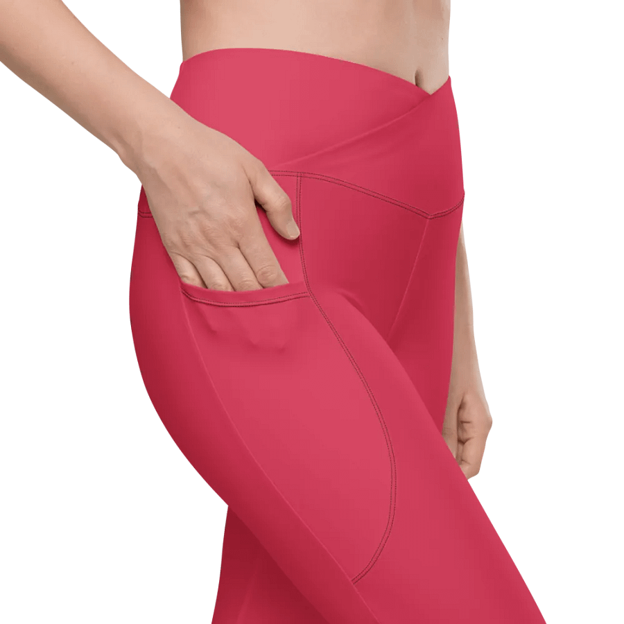 Plain Muted Red Light Summer Women's High Waisted Premium Crossover Leggings with Pockets by Treasure Pie product image (8)