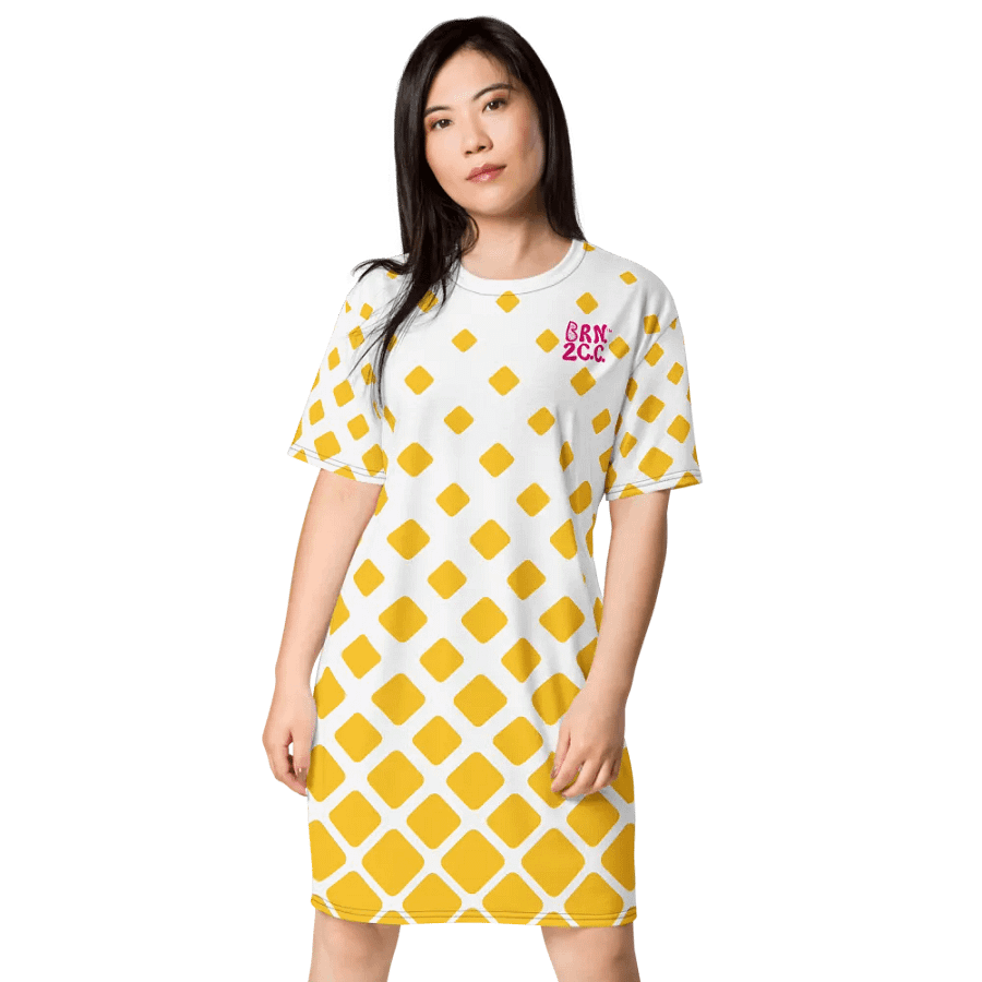BOURNE to Cape Cod™ T-Shirt Dress | Hot Pink Logos on Mod Yellow Diamond Pattern product image (1)