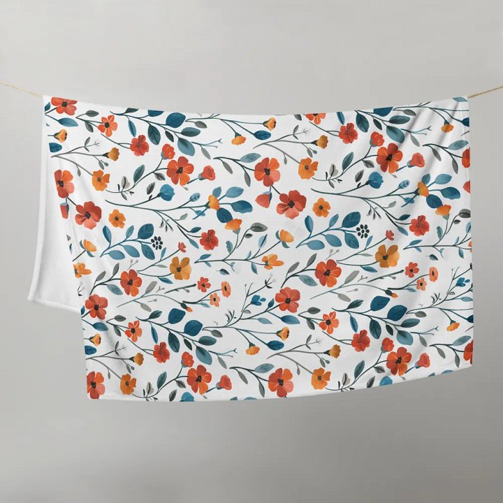 Orange Floral Throw Blanket by Treasure Pie product image (2)