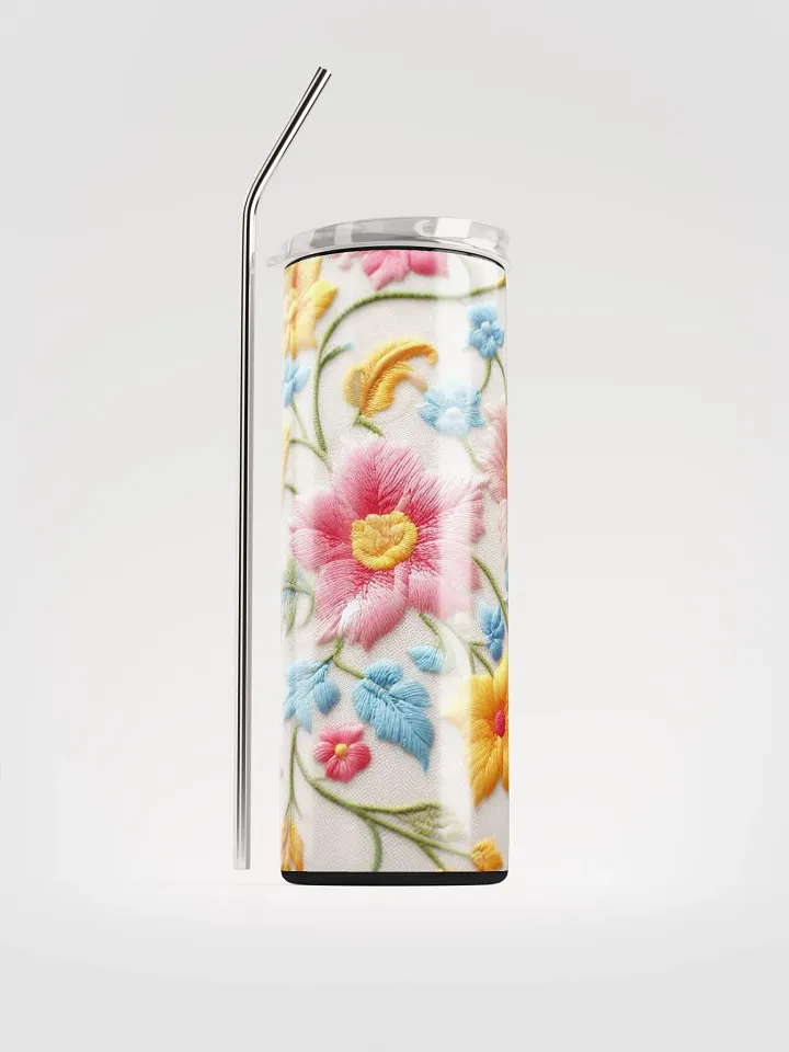 Radiant Floral Embroidered Stainless Steel Tumbler - Sustainable Chic for Your Daily Sips product image (1)