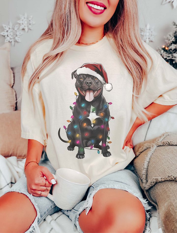 Funny Pitbull Terrier(Black) Christmas T-Shirt for Pittie Paw-rents product image (16)