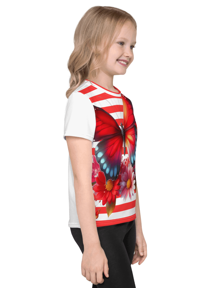 Vibrant Butterfly Paradise Red Stripped Unisex Tee product image (9)