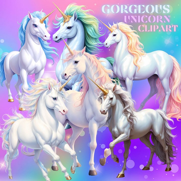 Gorgeous Unicorn Clipart Set, Unicorn Birthday Clipart, Rainbow Unicorn Clipart, Unicorn Birthday Party Art, Unicorns For Crafts and Decor product image (1)