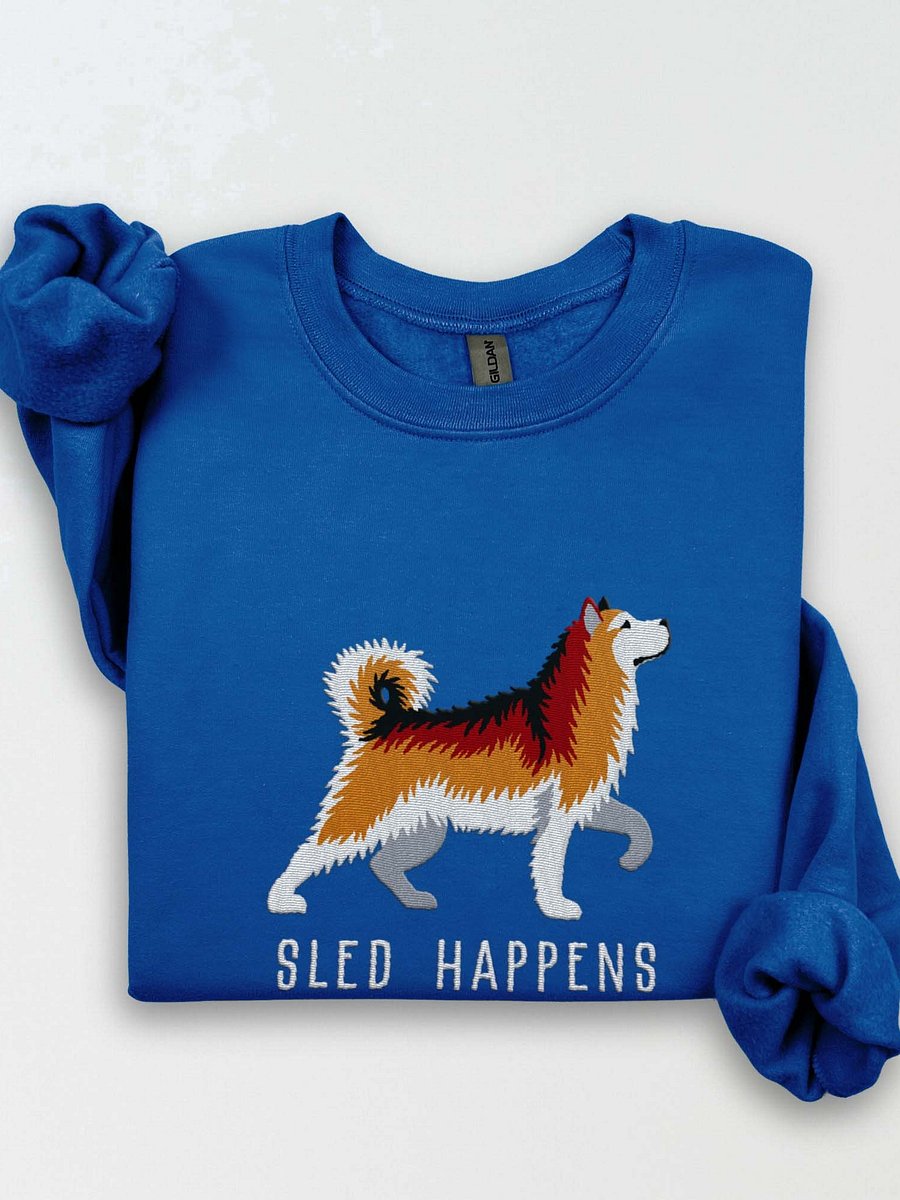 Sled Happens Sweatshirt (Embroidered) of an Alaskan Malamute(Sable) product image (1)