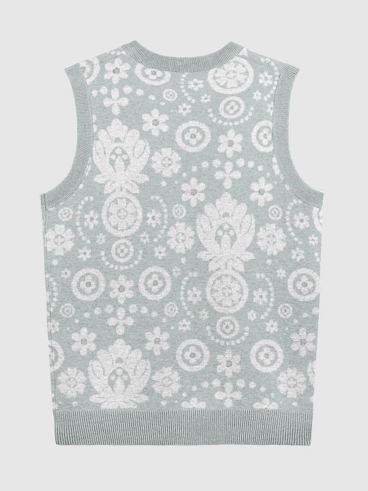 Sage Green Floral Lace Print Knitted Vest product image (2)