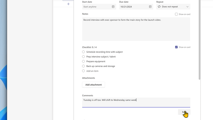 Update your tasks in Planner - Workout card product image (2)