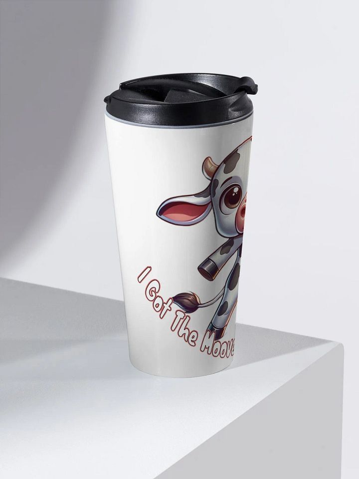 Adorable Dancing Cow Travel Mug - 'I Got The Mooves & The Grooves' Cute Cartoon Design product image (2)