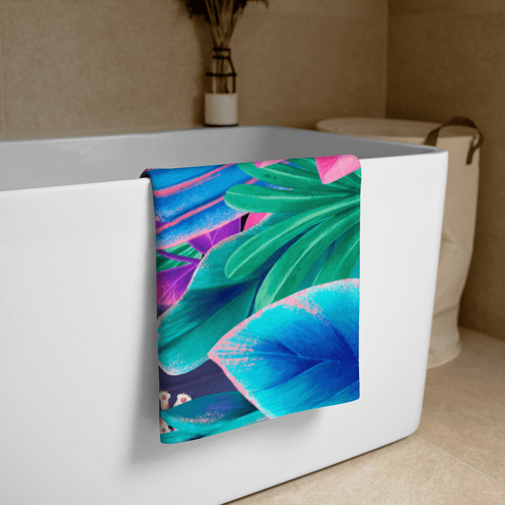 NEON JUNGLE BEACH TOWEL – 30"x60", COTTON TERRY BACK, VIBRANT TROPICAL FOLIAGE PRINT product image (2)