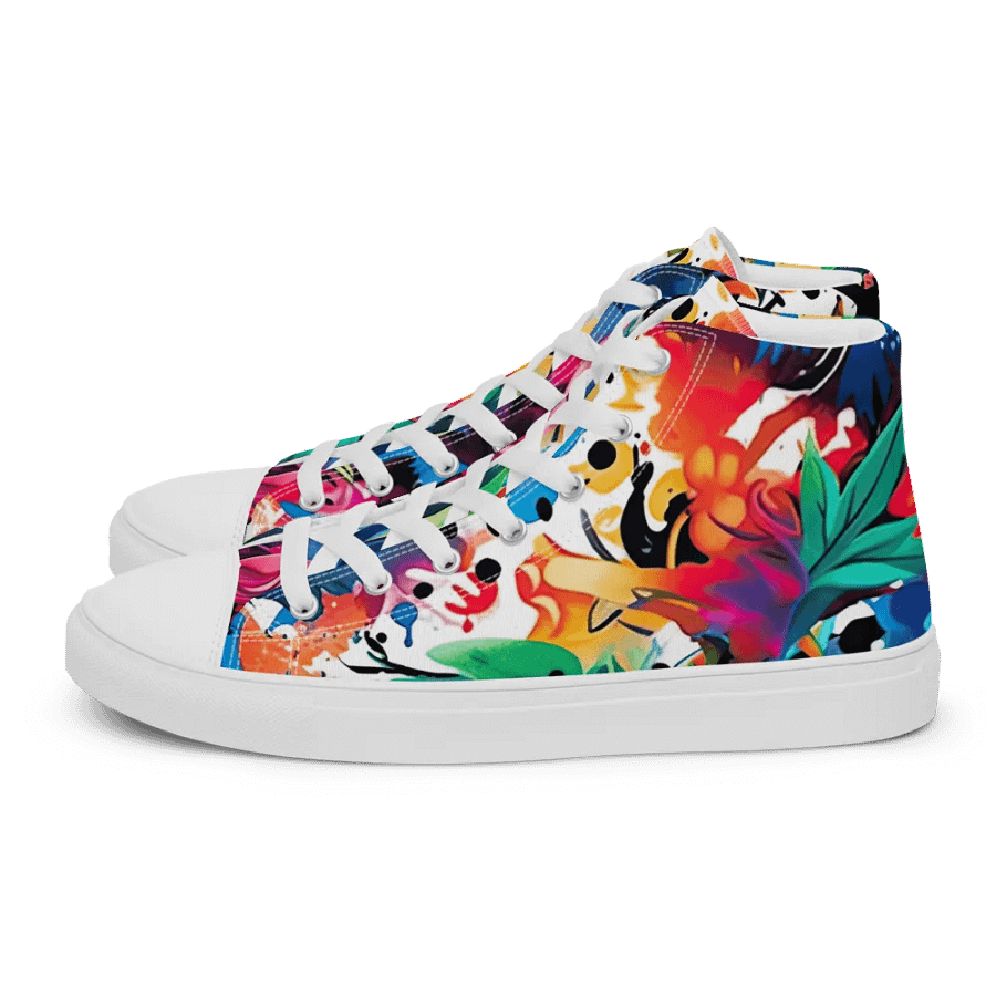 Floral Euphoria High Top Canvas Shoes _ Calceonova Streetwear _ Abstract Graffiti Tropical Explosion Design product image (2)