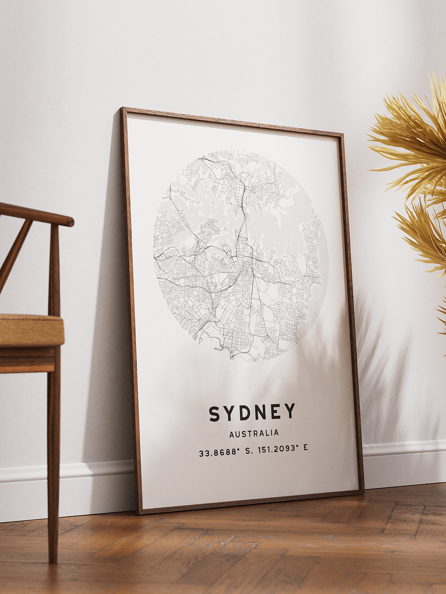 Sydney Street Map Poster – White Minimalist Circular City Art product image (2)
