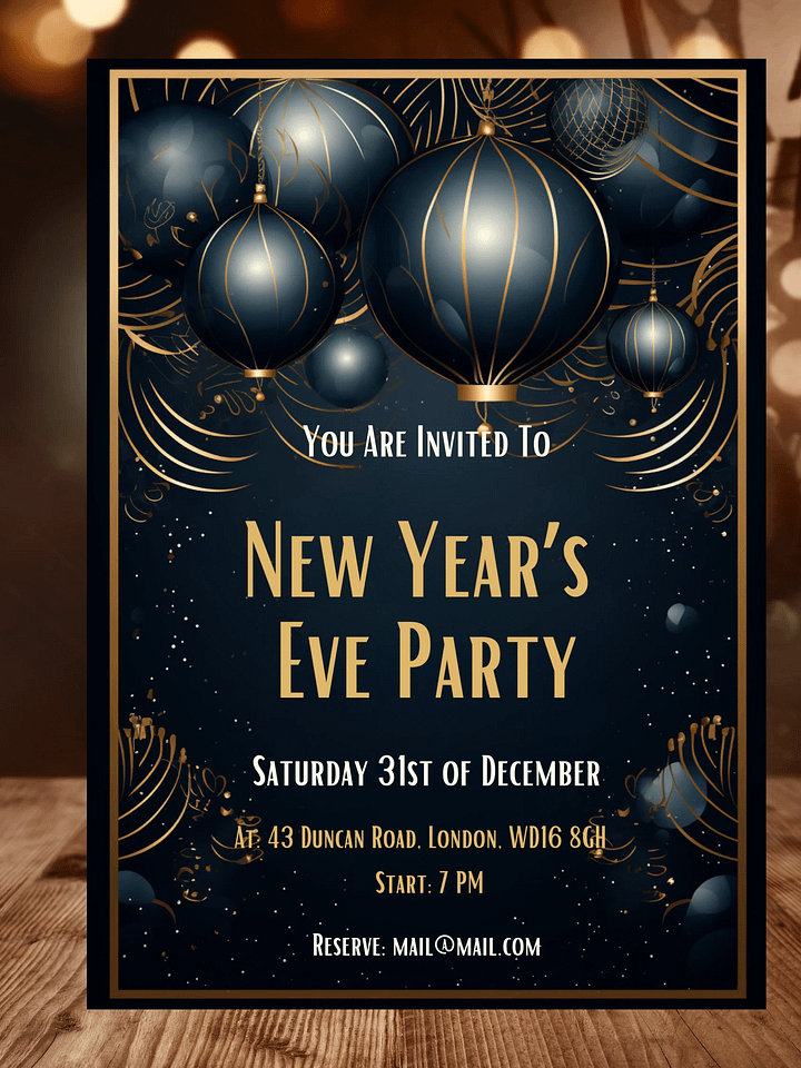 New Year's Eve Blue and Gold Party Invitation | Editable in Canva | New Years Party Printable Template | Holiday Invitation | Canva Edit product image (1)