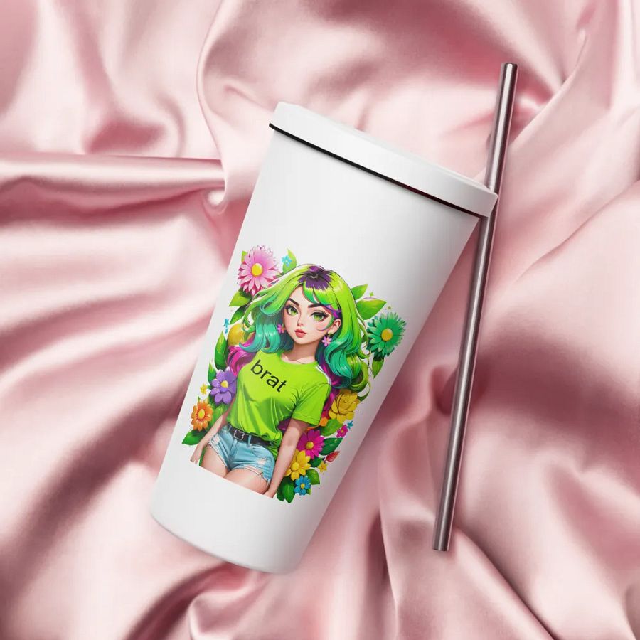 Brat 20 oz Tumbler Cup - White - Insulated Tumbler with a Straw v4 product image (4)