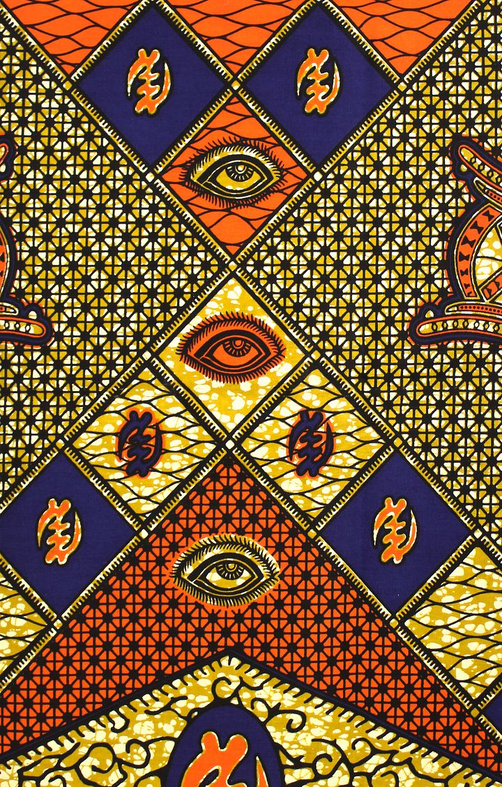Scampolo Tessuto Wax Print - Design Occhi e Simboli Tradizionali - 77 cm x 114 cm - cod.572/A product image (1)