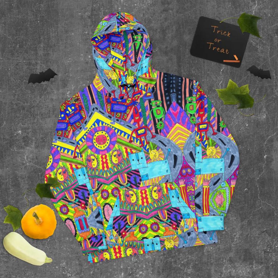 Abstract Colourful Doodle Robots Unisex Pull Over Hoodie product image (9)