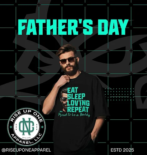 🌟 Father’s Day is just around the corner, and we’re thrilled to unveil our “Loving Daddy RU1A” T-shirt at Rise Up One Apparel...