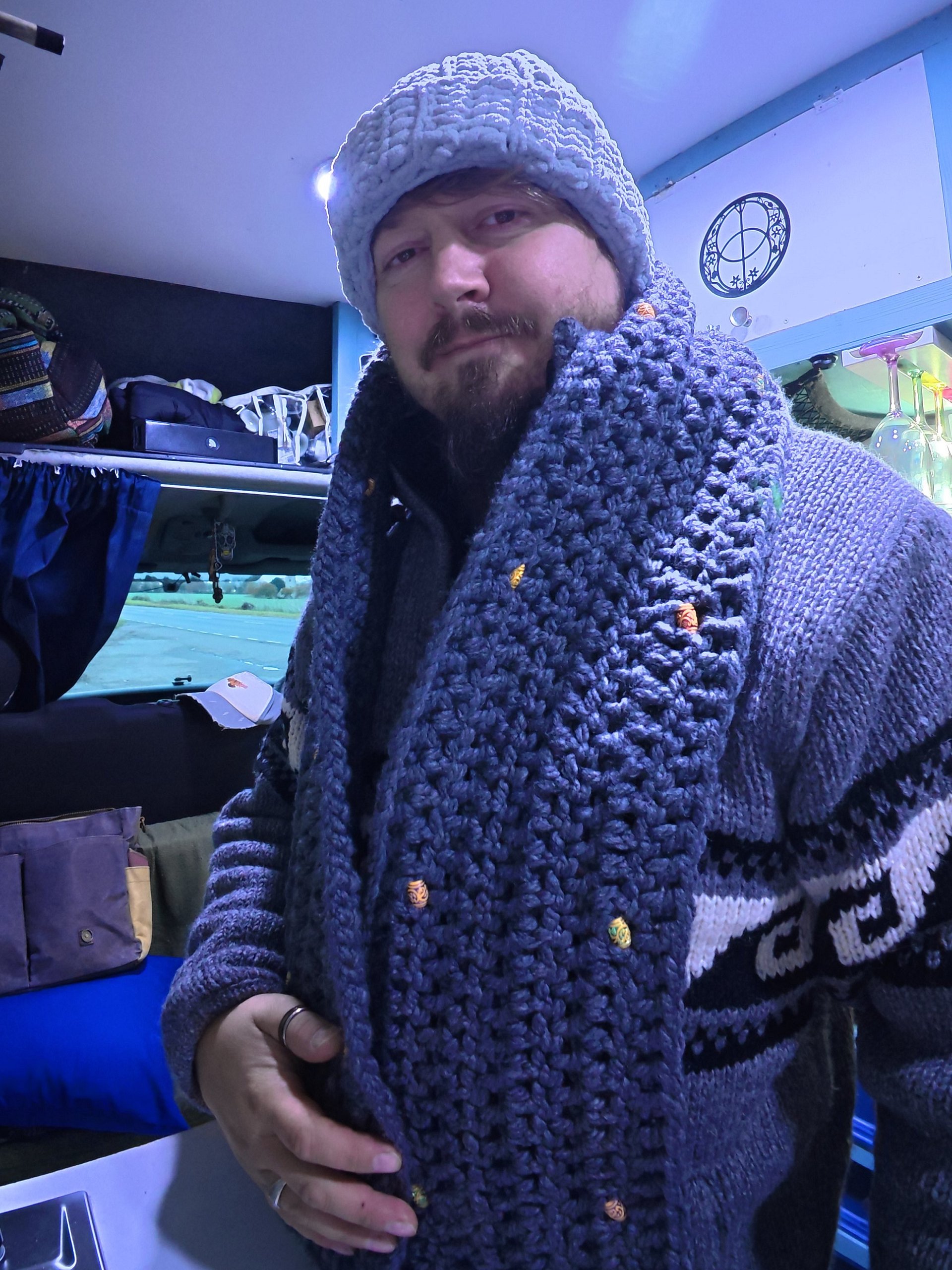 Crocheted Grey Chunky Scarf With Inset Beads - One Off product image (1)