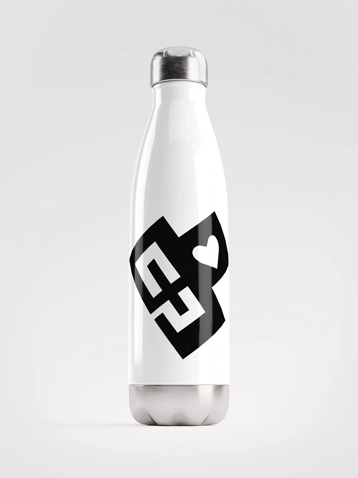 OptimusProcrastinus HeartChip Stainless Steel Water Bottle (Black on White) product image (1)