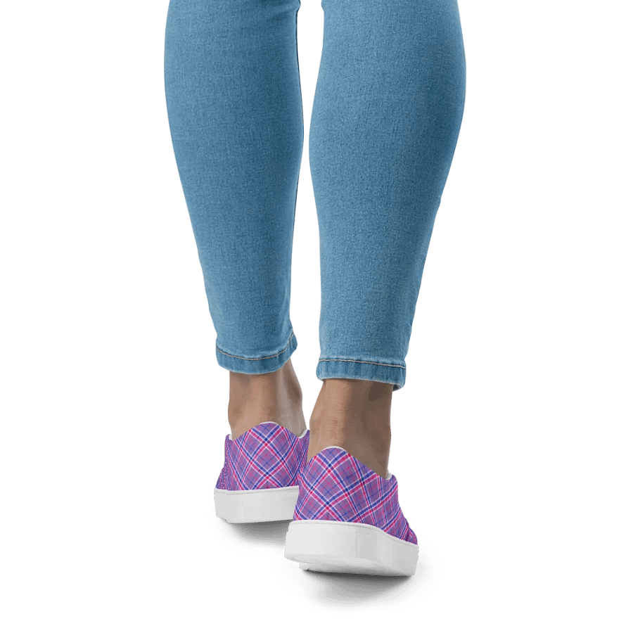 Lavender, Magenta, and Blue Plaid Women's Slip-On Shoes product image (9)