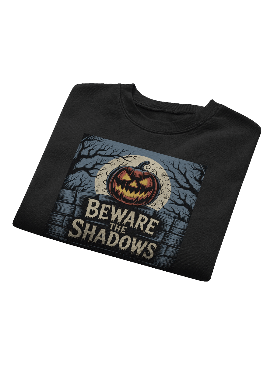 Beware of Shadows Women's Fleece Crop Sweatshirt - Black Gothic Pumpkin Design by Midnight Veil Designs product image (8)