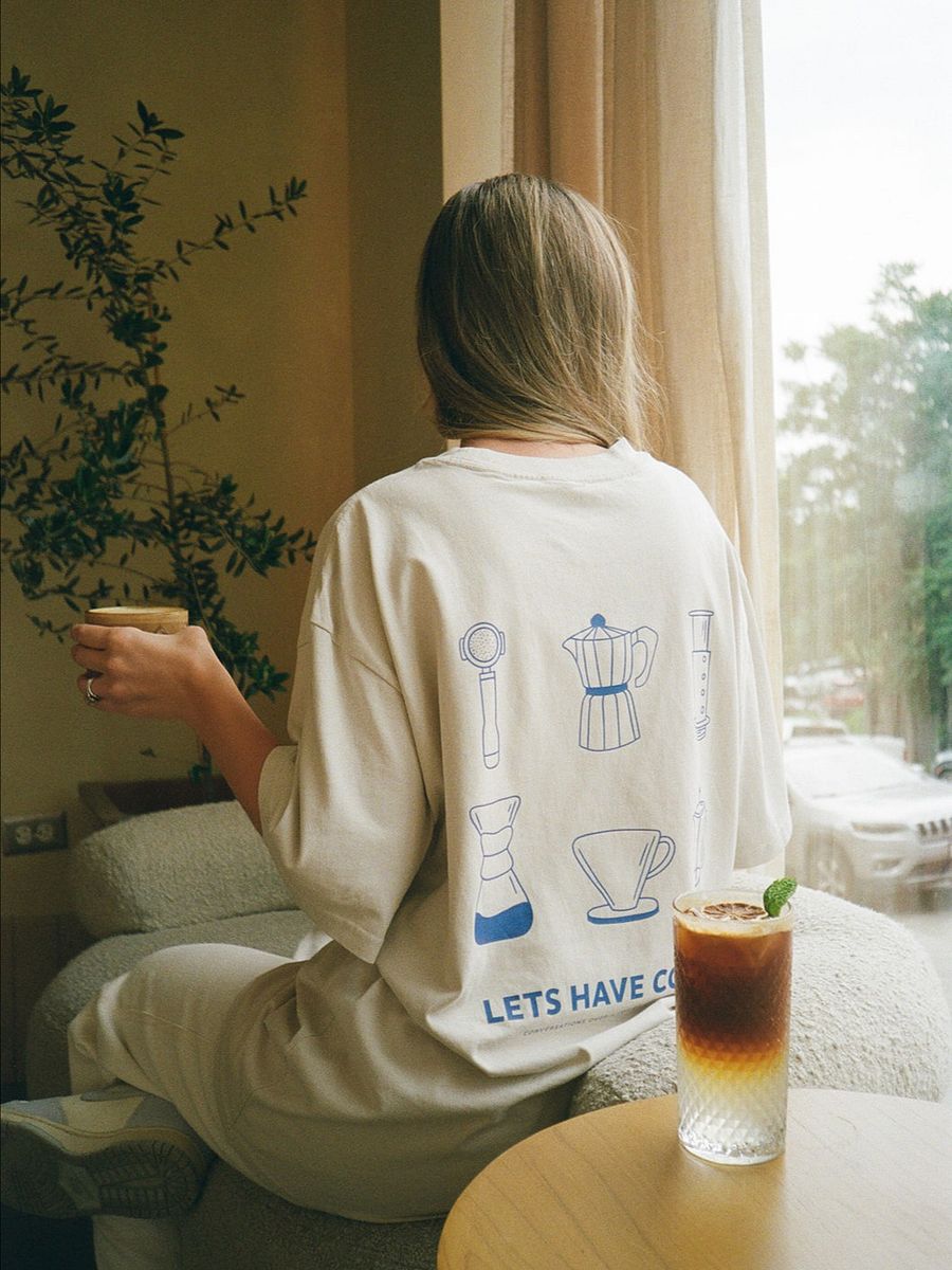 LETS HAVE COFFEE TEE (BONE + BLUE) product image (5)
