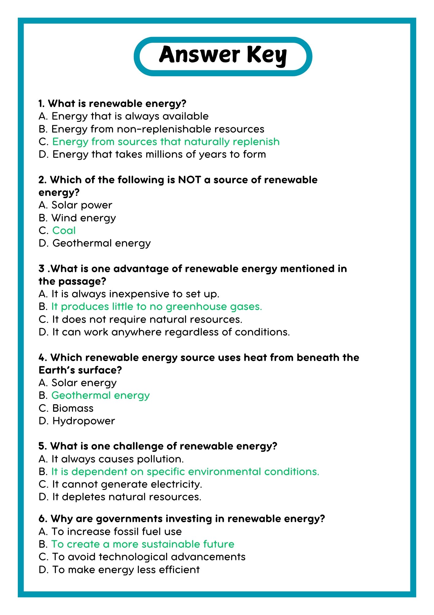 Renewable Energy Reading Passage with Comprehension Questions product image (4)