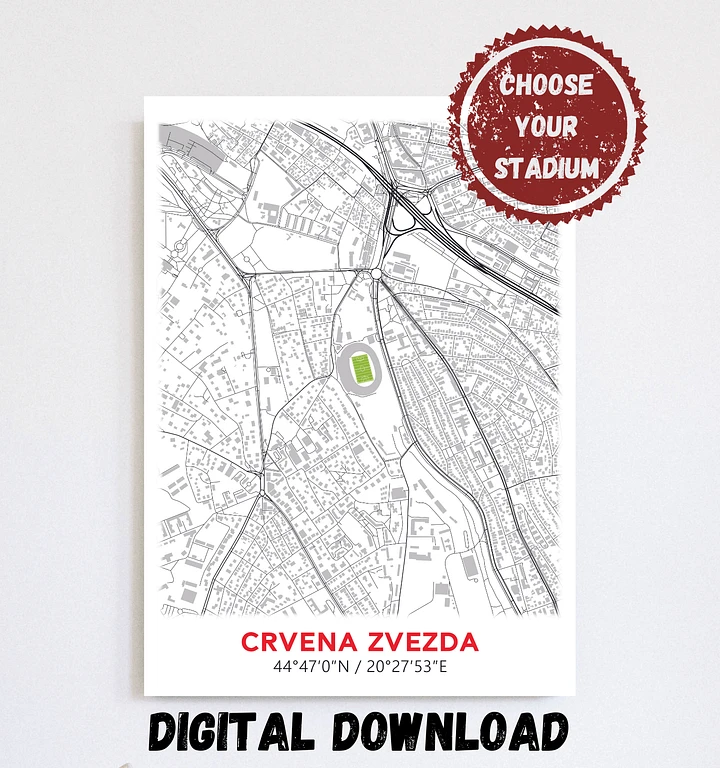 Red Star Stadium Map Design Digital Download product image (1)