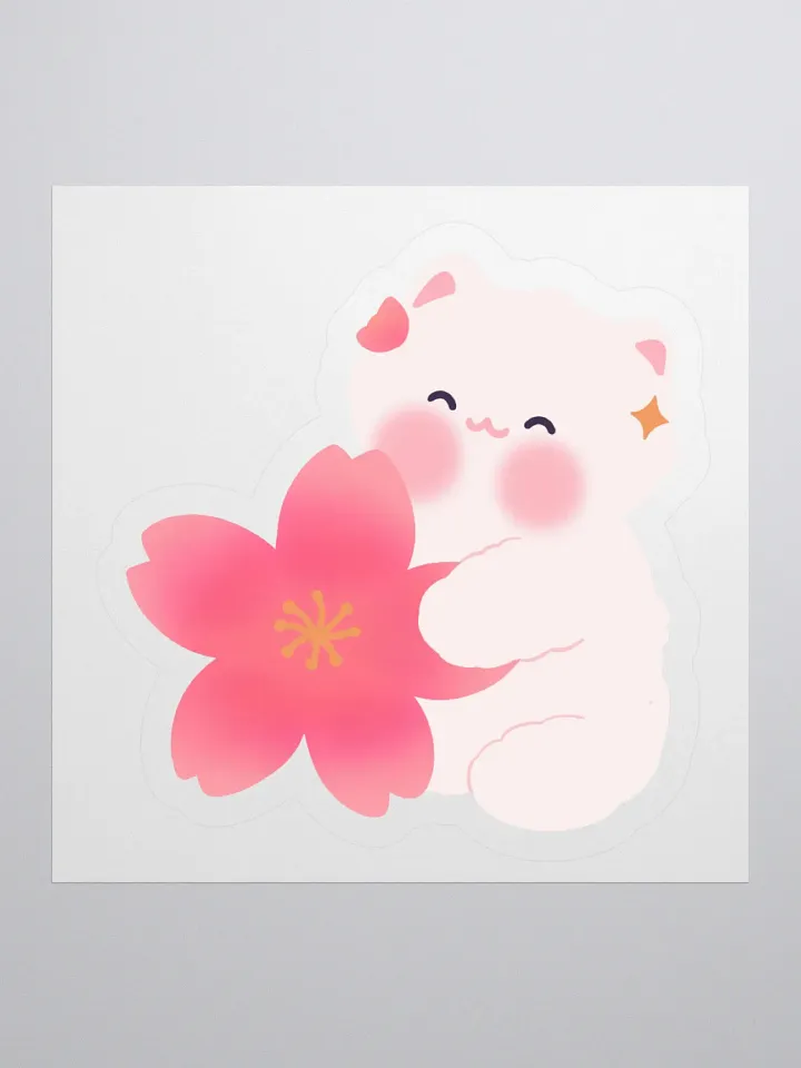 Cherry Blossom White Cat Sticker product image (1)