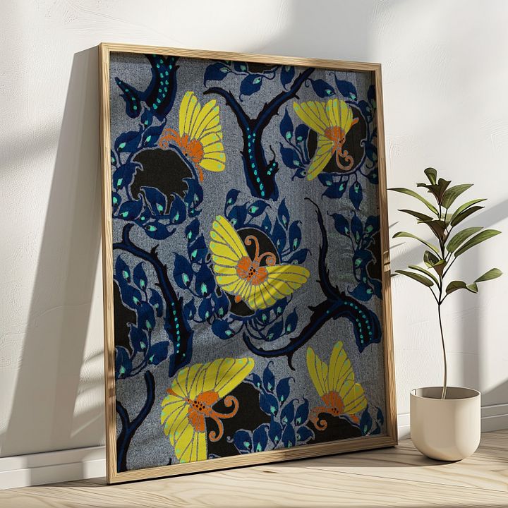 Art Nouveau Butterfly Pattern Vintage Textile Art Print product image (21)