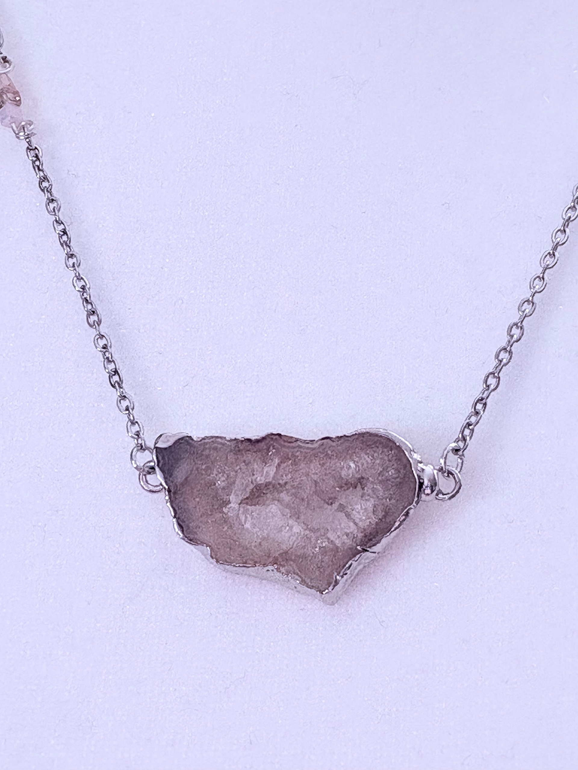 MFD-00266 | Ivory White Geode Druzy Pendant Necklace with Stainless Steel Link Chain and Paperclip Chain | Handmade Jewelry by Monique Faella Designs™ product image (3)