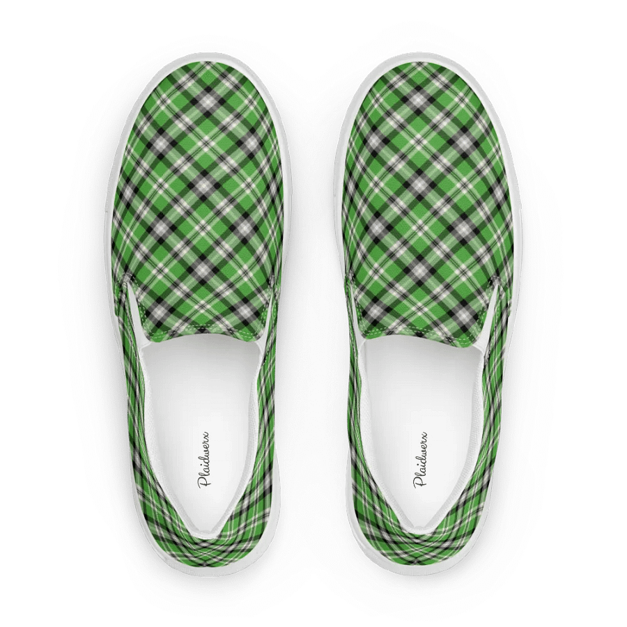 Bright Green, Black, and Gray Plaid Women's Slip-On Shoes product image (1)