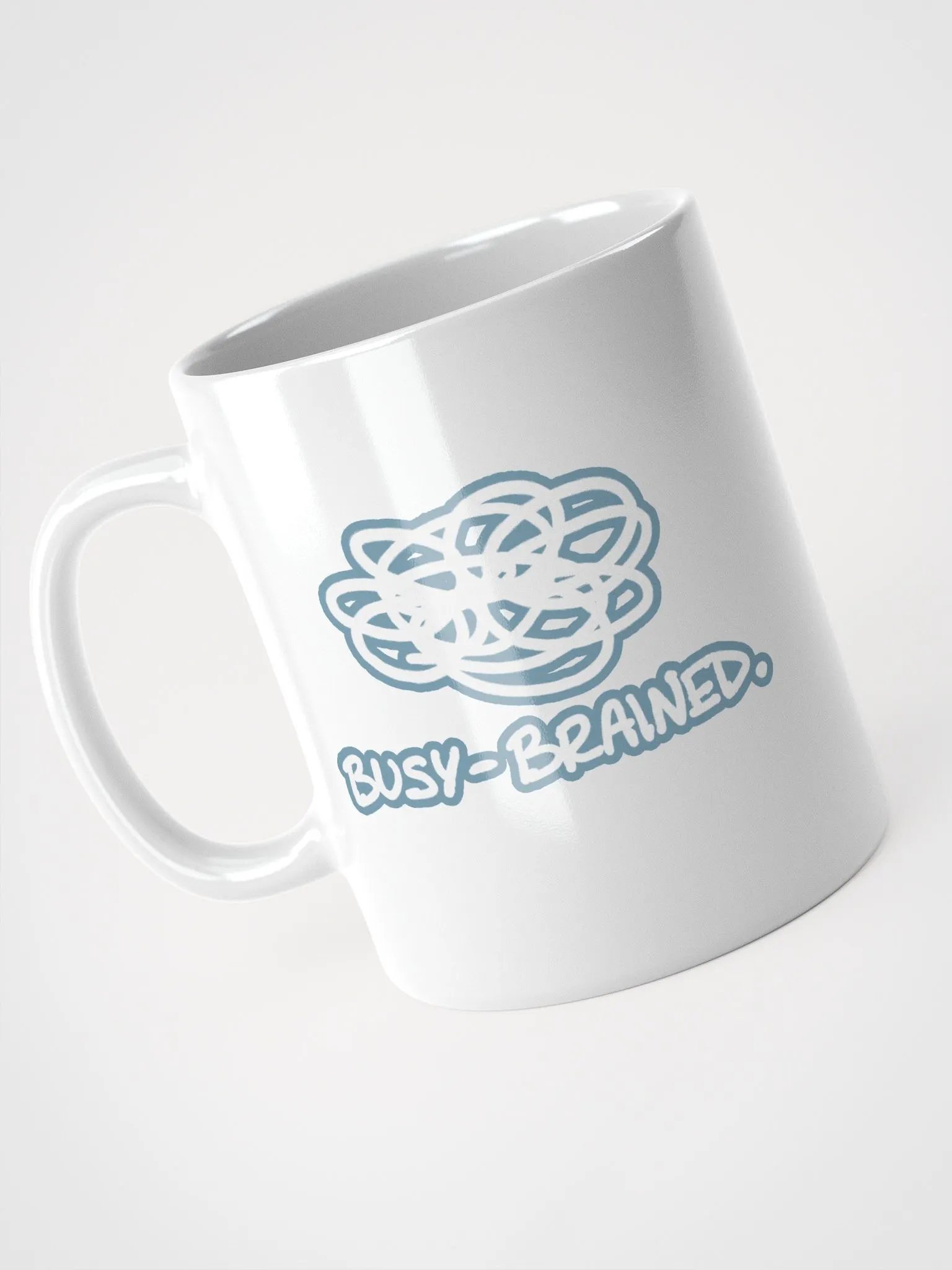 BUSY-BRAINED (lined design, #709AAF) glossy white mug product image (6)