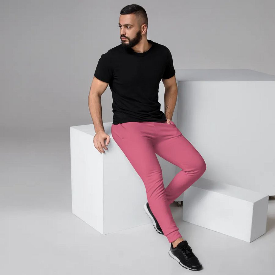 Plain Rosy Pink True Summer Recycled Polyester Premium Men's Joggers by Treasure Pie product image (3)
