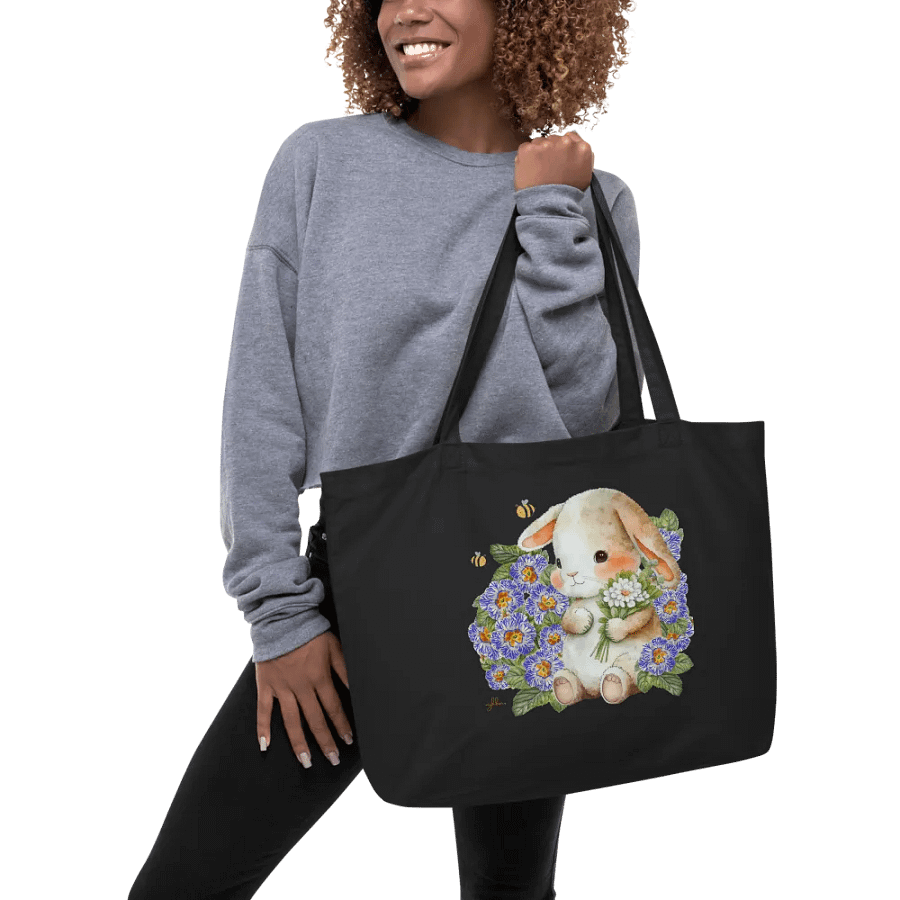Garden Whispers: Bunny and the Primula Zebra Blues Organic Cotton Tote Bag (Large) - Eco-Friendly, Durable, Stylish product image (6)