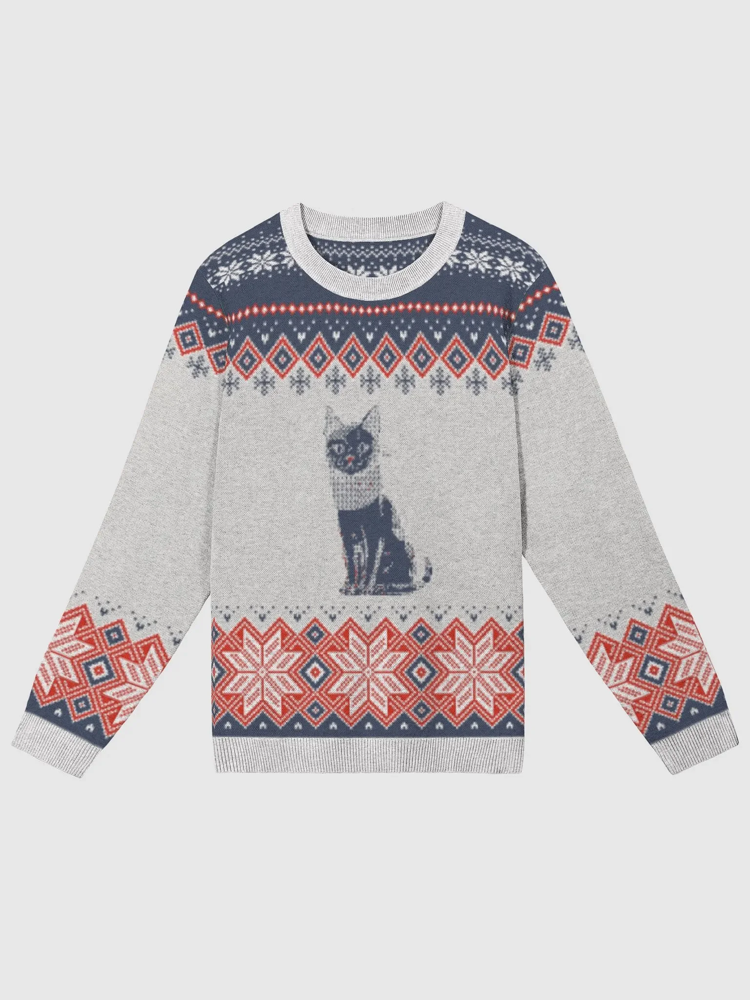 Stylized Cat with Striped Collar Knitted Crewneck Sweater Classic Fit product image (3)
