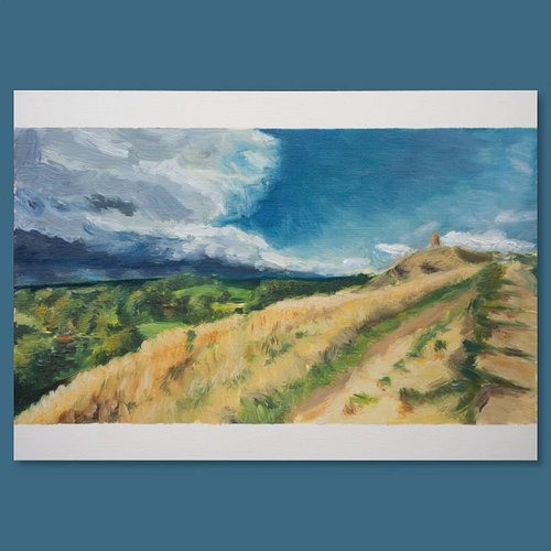 Storm Front, Glastonbury Tor - oil on art board 210x297mm/8.3x11.7in/A4

Climbed to the highest point around with a storm rol...